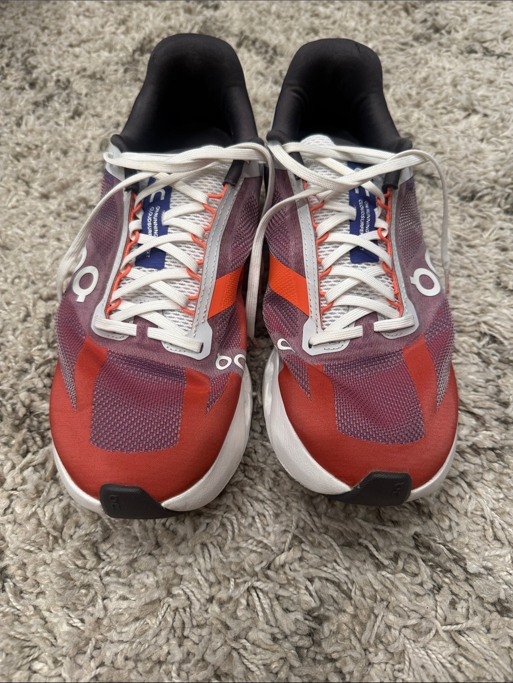 On Running Men’s Red & Purple Cloudsurfer Athletic Shoes with Orange Accents